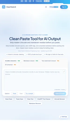 Clean Paste AI Clipboard Text Cleanup and Sanitization Tool screenshot