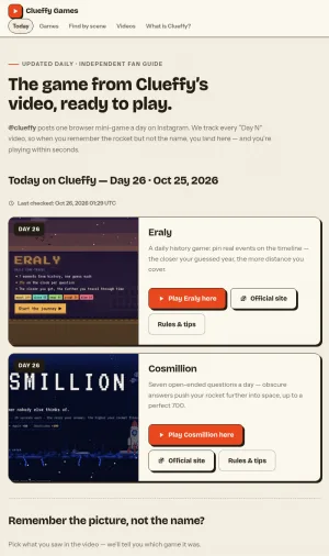 Clueffy Daily Browser Mini-Game Tracker screenshot