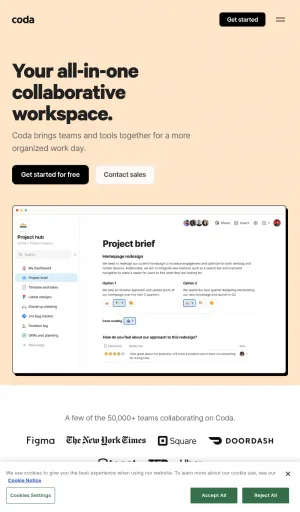 Coda Collaborative Workspace and AI Document Platform screenshot