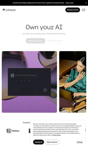 Cohere Enterprise AI Models and Secure Business Tools screenshot