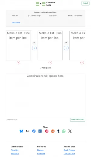 Combine Lists: List Combination Generator screenshot