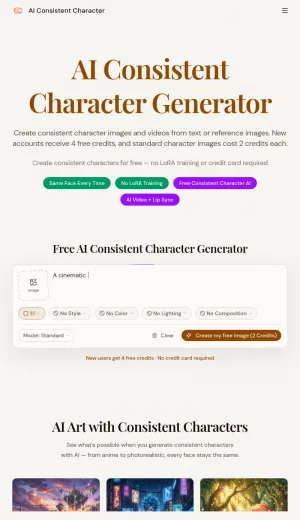 Consistent Character AI Image and Video Generator screenshot