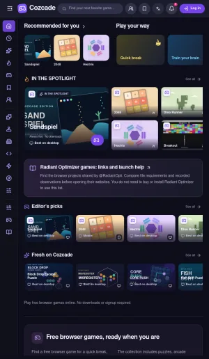 Cozcade Free Browser Games Directory screenshot