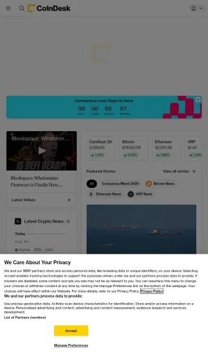 CoinDesk Cryptocurrency and Digital Finance News screenshot