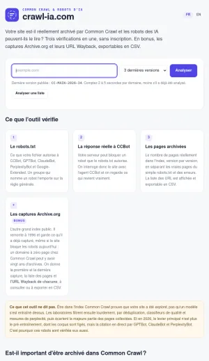 Common Crawl and AI Crawler Access Checker screenshot