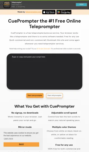 CuePrompter Free Browser Teleprompter and Autocue screenshot