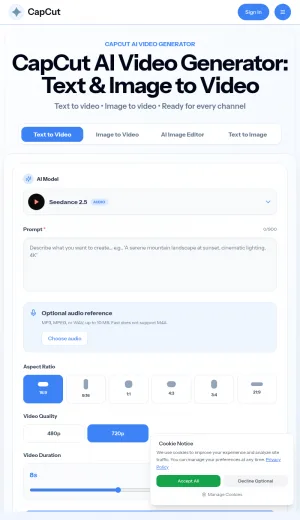CapCut AI Video Generator for Social Clips and Ads screenshot