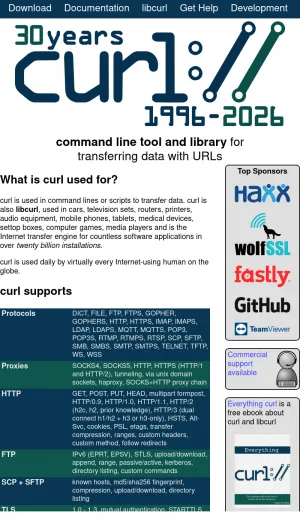 Curl Command Line Data Transfer Tool and Libcurl Library screenshot