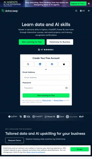 DataCamp Interactive Data Science and AI Learning Platform screenshot