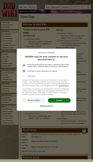 D and D Wiki: Homebrew Rules and Reference Database screenshot