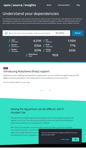 Open Source Dependency Analysis and Package Insights screenshot