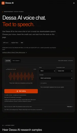 Dessa AI Voice Studio for Live Chat and Text to Speech screenshot