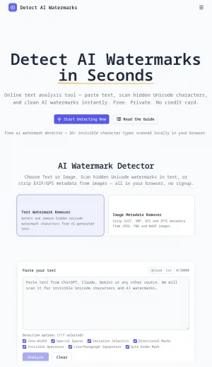 AI Watermark Detector and Hidden Unicode Cleaner screenshot