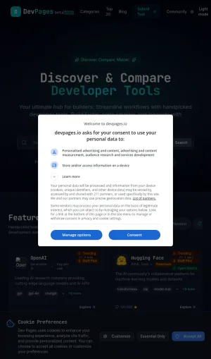 DevPages Developer Tools Directory screenshot