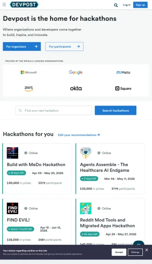 Devpost Hackathon Platform for Developers and Organizations screenshot