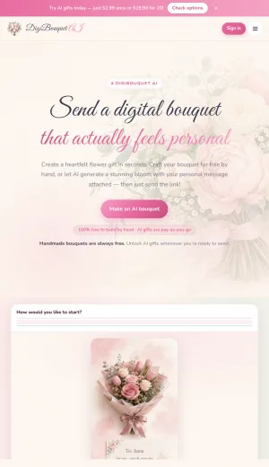 DigiBouquet AI Digital Flower Gift Builder screenshot