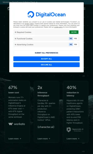 DigitalOcean AI-Native Cloud Infrastructure and Inference screenshot