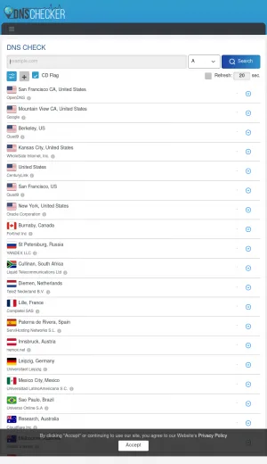 DNS Propagation and Lookup Tools screenshot