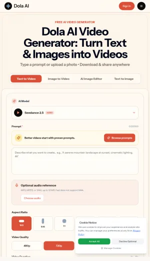 Dola AI Text to Video and Image Animation Studio screenshot