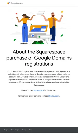 Google Domains Migration and Support Information screenshot