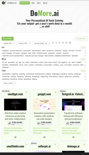 AI Tools Directory and Discovery Catalog screenshot
