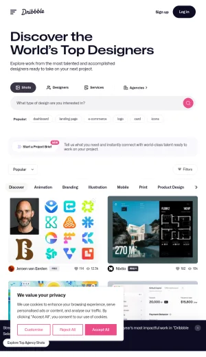 Dribbble Designer Portfolios and Creative Talent Discovery screenshot