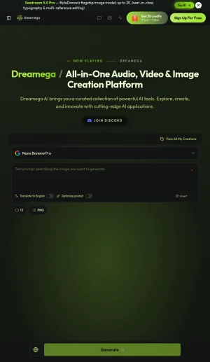 Dreamega AI Image, Video, and Music Generator screenshot