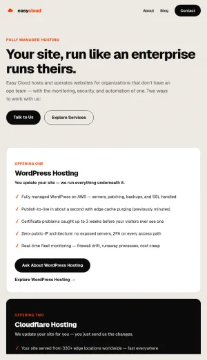 Easy Cloud Managed WordPress and Cloudflare Hosting screenshot
