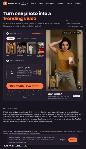 Effect Farm AI Video Effects and Photo to Video Generator screenshot