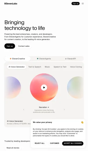 ElevenLabs AI Voice Generation and Speech Synthesis Platform screenshot