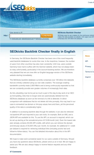 SEOkicks Backlink Checker and SEO Link Database screenshot