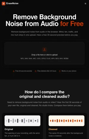 EraseNoise Browser-Based Audio and Video Noise Removal screenshot