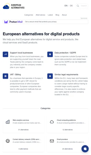 European Alternatives for Digital Services and Software screenshot
