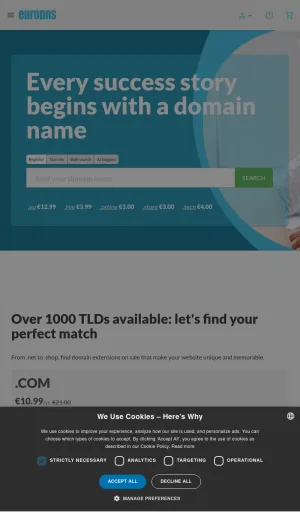 EuroDNS Domain Registration, Hosting, and DNS Management screenshot
