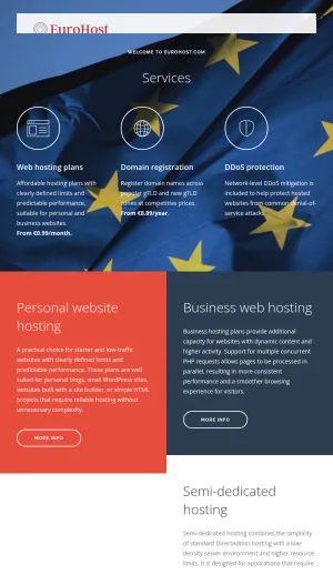 EuroHost European Web Hosting and Domain Registration screenshot