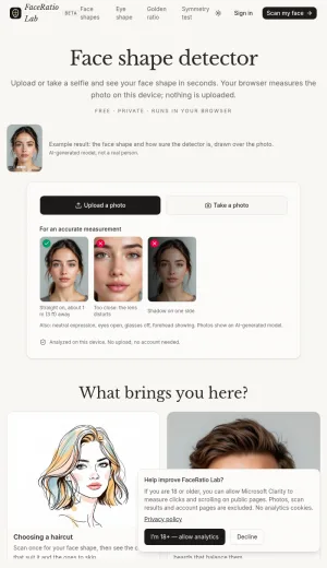 Face Shape Detection and Facial Proportion Analysis Tool screenshot
