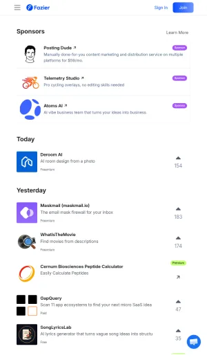 Fazier Product Discovery Directory for Tech Startups screenshot