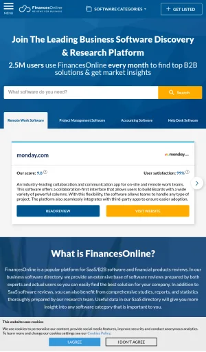 FinancesOnline Software Reviews and B2B Research screenshot