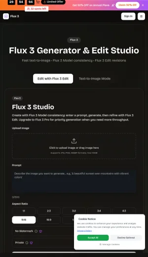 Flux 3 AI Image Generator and Editor screenshot