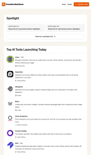 FoundersDatabase AI Tools Directory for Automation and Discovery screenshot