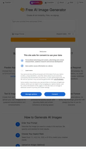 Free AI Image Generator for Text and Image Prompts screenshot