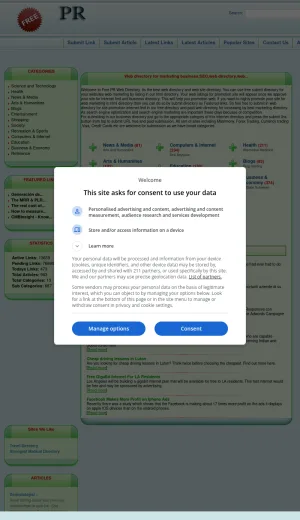 Free PR Web Directory for Website Listings and Submission screenshot
