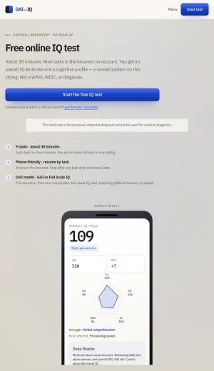 GAI versus IQ Online Testing and Cognitive Profile Analysis screenshot