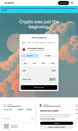 Gemini Cryptocurrency Exchange and Prediction Markets screenshot