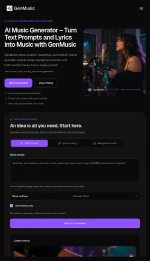 GenMusic AI Music Generator for Songs, Instrumentals, and Demos screenshot