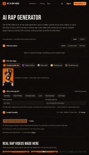 AI Rap Video Generator for Photo and Lyrics Videos screenshot