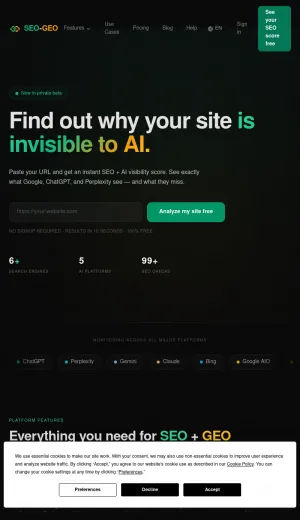 SEO-GEO AI Search Visibility Platform screenshot