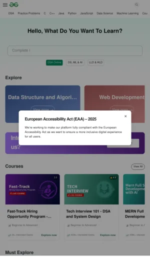 GeeksforGeeks Computer Science and Programming Learning Portal screenshot