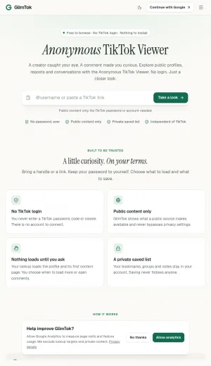 GlimTok Anonymous TikTok Viewer and Comment Export Tool screenshot