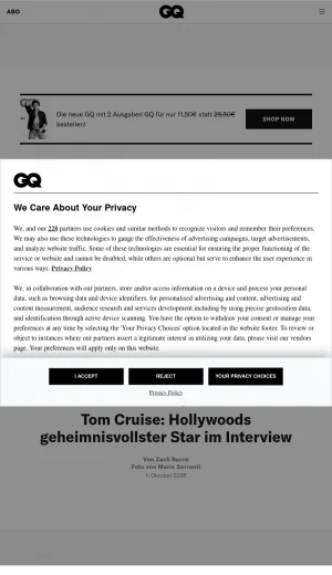 GQ Germany Men's Fashion, Style and Culture Magazine screenshot